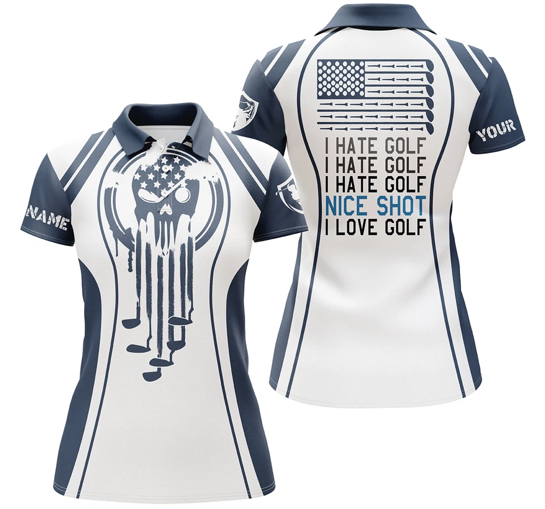 Golf Blue Golf Skull I Hate Golf Nice Shot I Love Golf Custom White Golf Shirts Nqs3758 - Polo Shirt