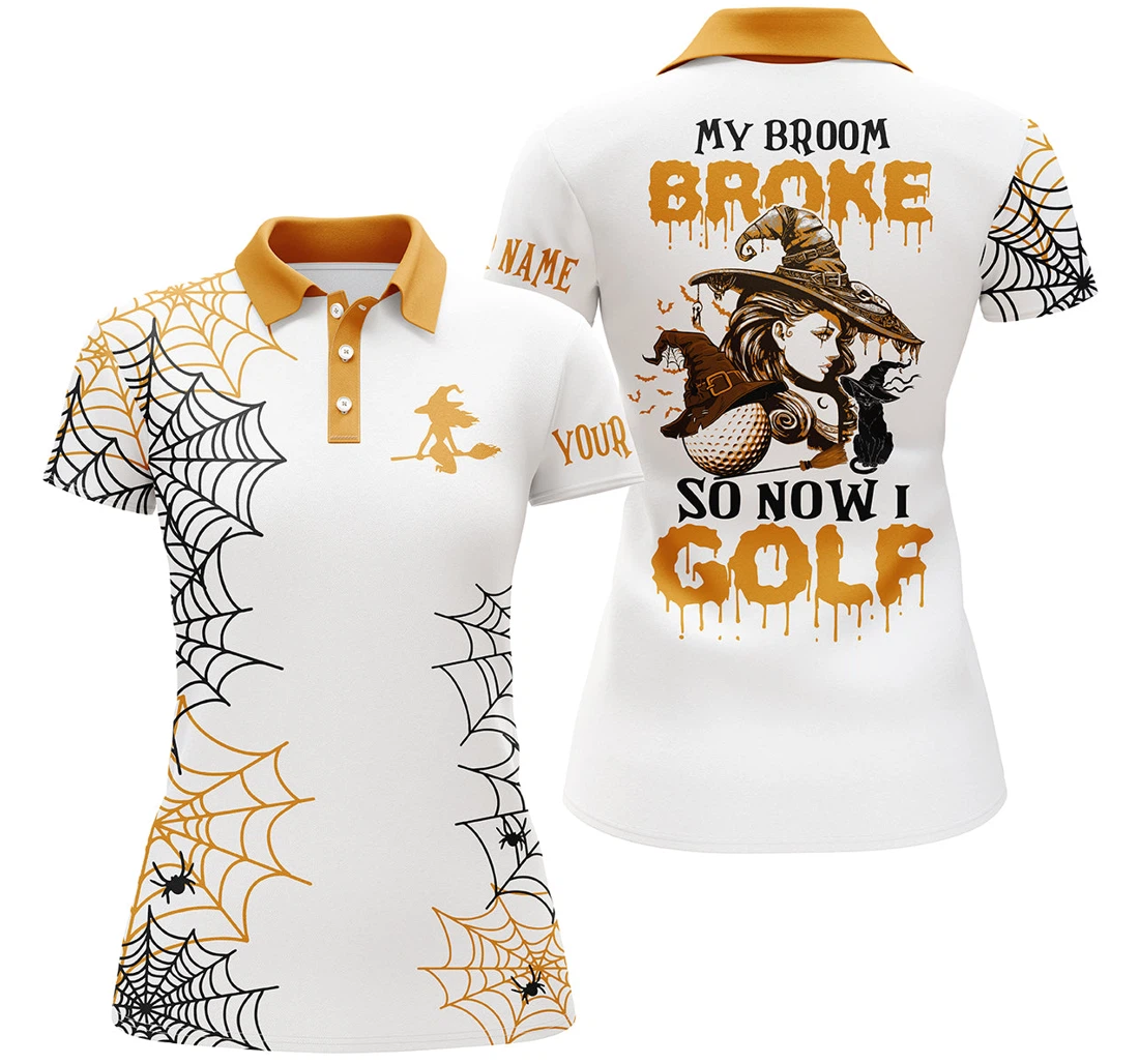 Funny Orange Halloween Golf Custom Name Golf - My Broom Broke So Now I Golf Nqs3787 - Polo Shirt