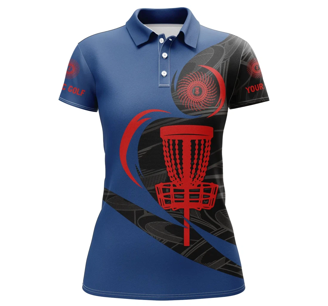Disc Golf Basket Shirts Custom Name Lady Disc Golf Shirts Disc Golfing Gifts Blue Nqs4694 - Polo Shirt