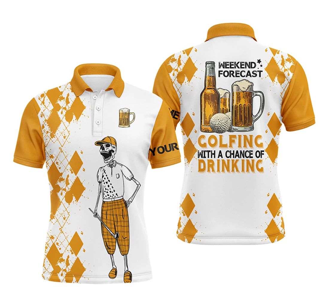 Funny Golf Beer Skull Golf Polos Shirts Custom Weekend Forecast Golfing With A Chance Of Drinking Nqs4589 - Polo Shirt