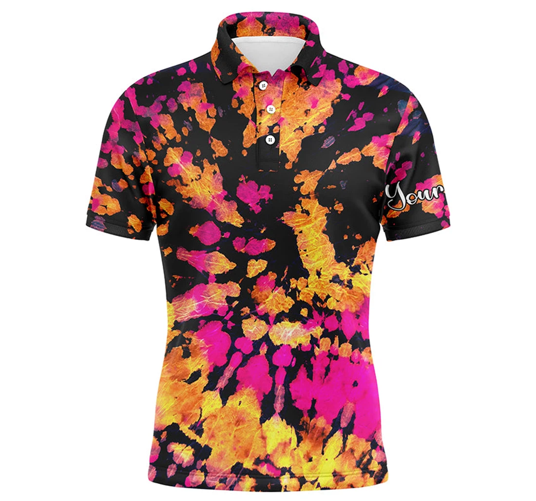 Golf Shirts With Yellow Pink Black Tie Dye Pattern Custom Name Pattern Golf For Nqs4663 - Polo Shirt