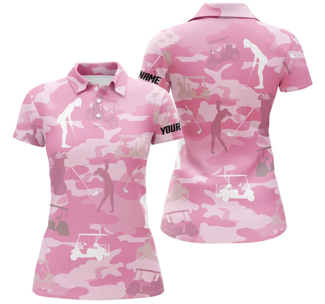 Pink Camo Golf Polos Shirts Custom Name Pink Golf Shirts For Golfing Gifts Nqs4636 - Polo Shirt
