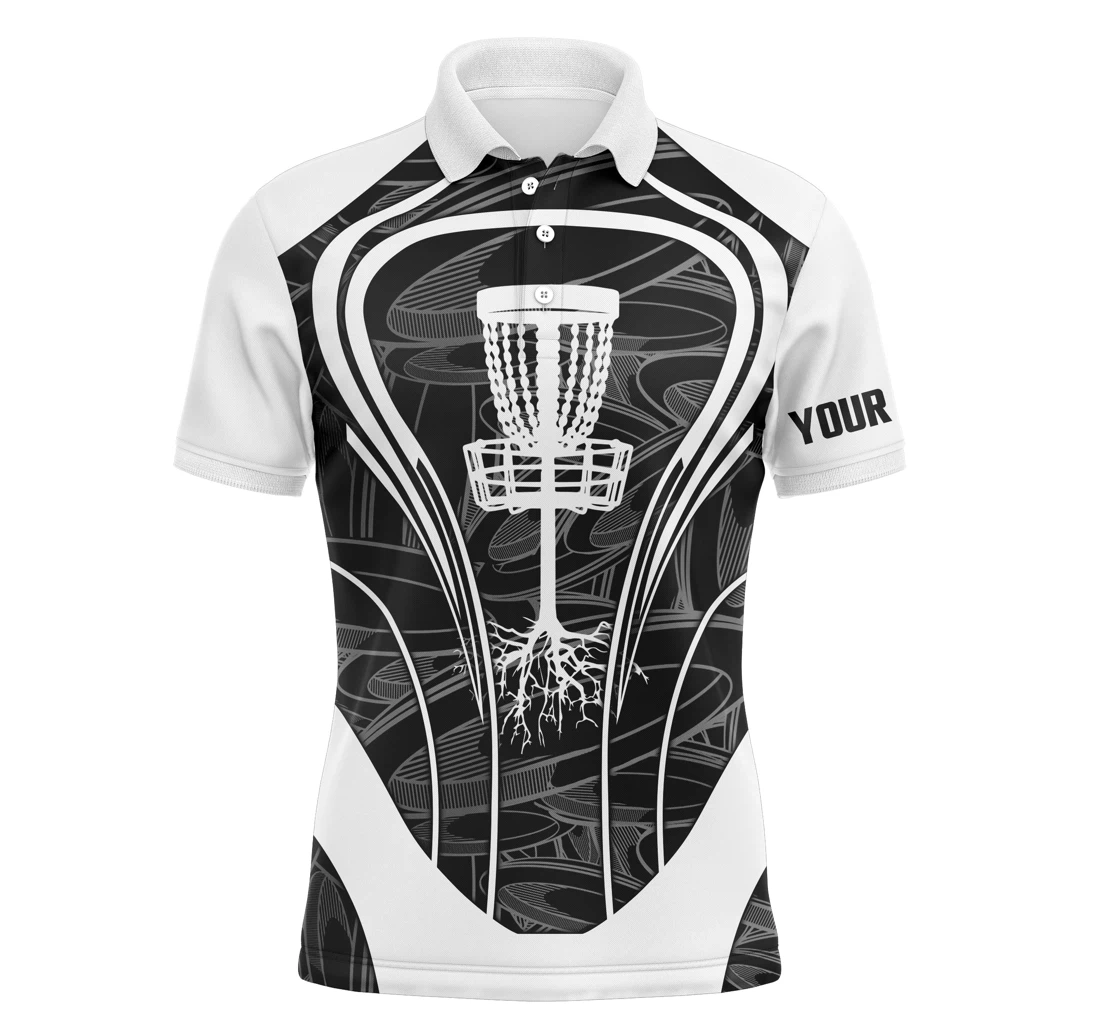 Black And White Disc Golf Custom Name Disc Golf Basket Disc Golfer Gift Ideas Nqs4487 - Polo Shirt