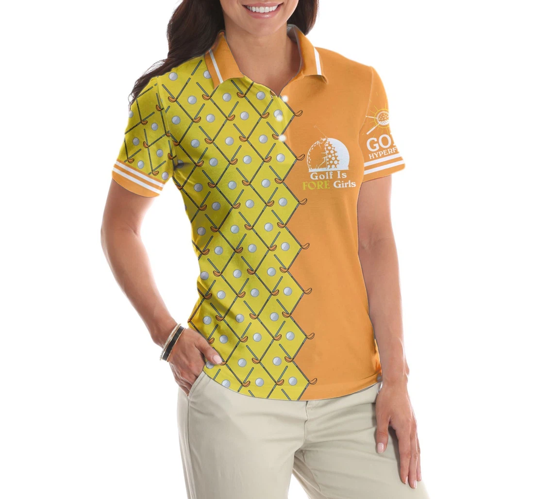 Personalized Golf Is Fore Girls Yellow Argyle Pattern Golf Cool Golf Gift For - Polo Shirt