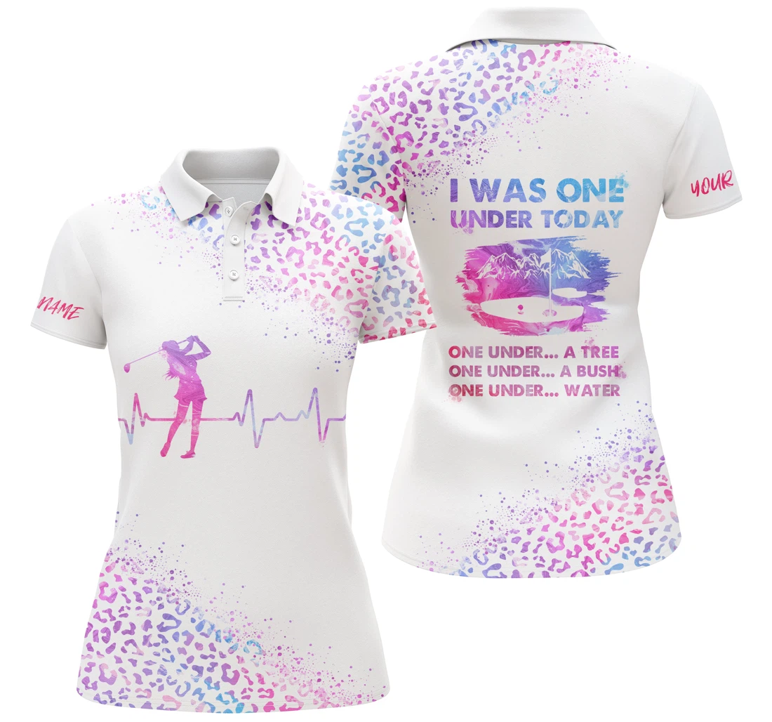 Funny Golf For I Was One Under Today Custom Name Pink Watercolor Leopard Nqs3796 - Polo Shirt