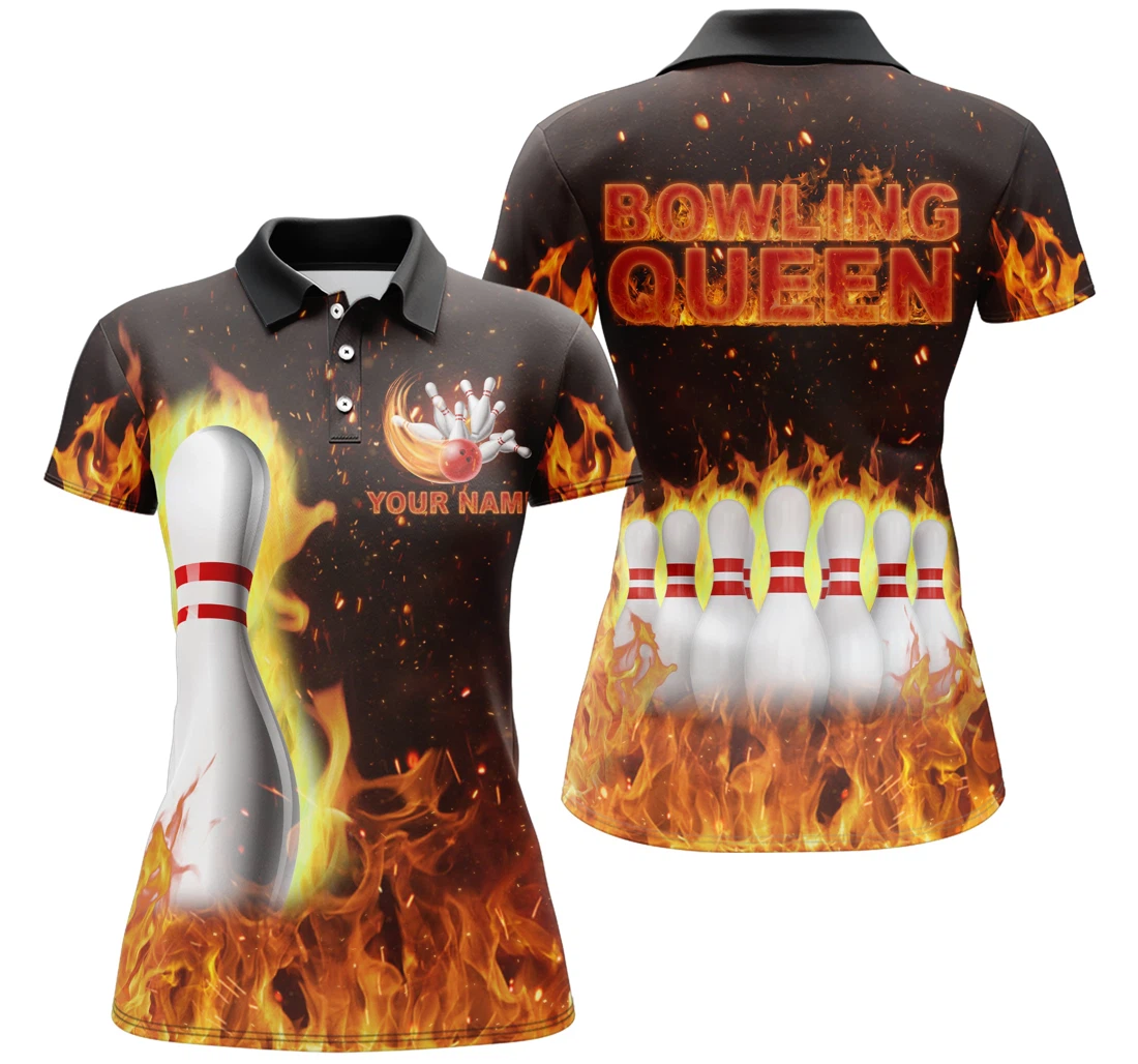 Flames Bowling For Custom Bowling King Pins Bowling For Team Bdt02 - Polo Shirt