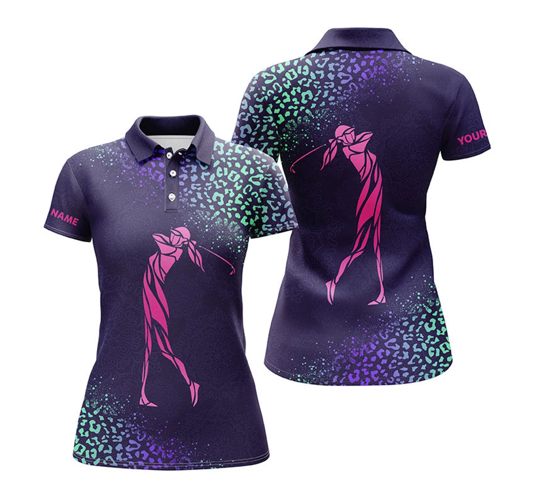 Golf Custom Name Purple Gradient Leopard Golf Club Gifts For Golf Lovers Nqs4123 - Polo Shirt