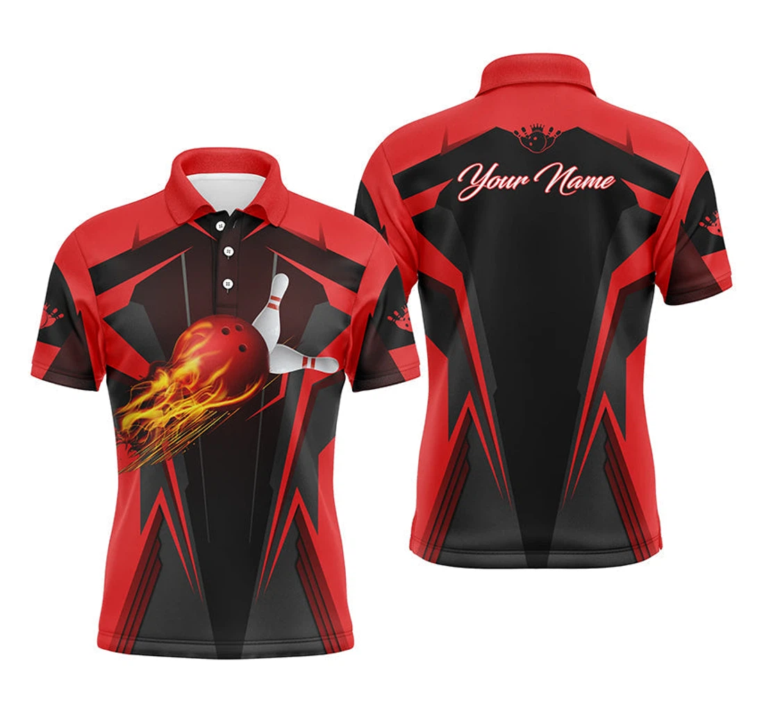Personalized Bowling Flame Bowling Ball And Pins Bowling For Bowlers Red Nqs4526 - Polo Shirt