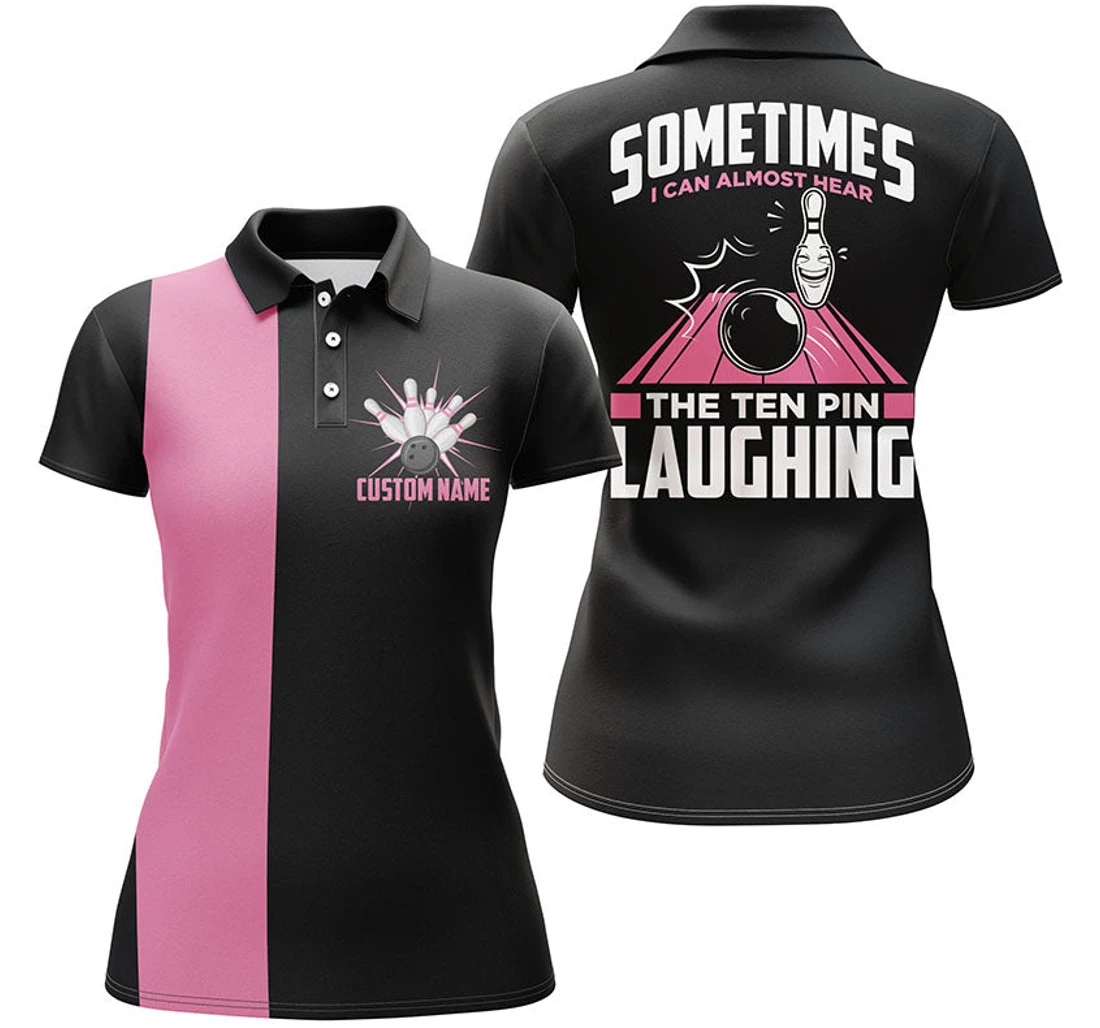 Funny Bowling Personalized Name Girl Bowlers The Ten Pin Laughing Nbp88 - Polo Shirt