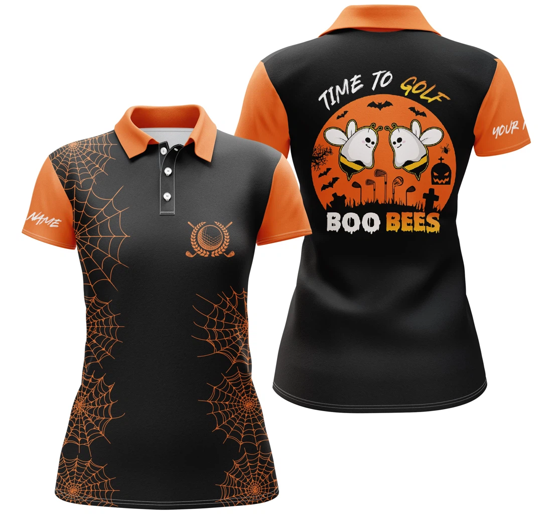 Funny Black Orange Halloween Golf Custom Name Golf - Time To Golf Boo Bees Nqs4028 - Polo Shirt