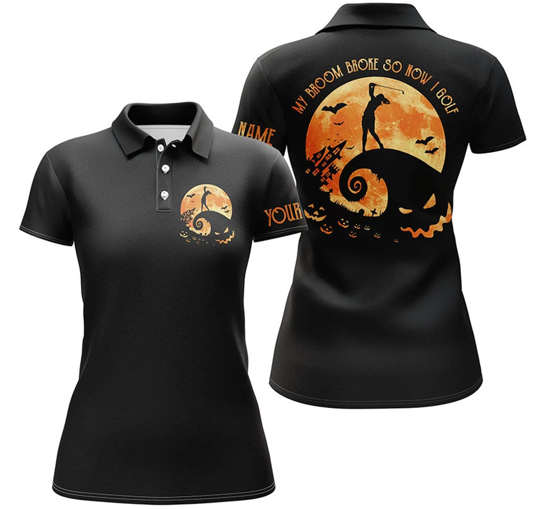 Funny Black Halloween Golf Custom Name Golf - My Broom Broke So Now I Golf Nqs3979 - Polo Shirt