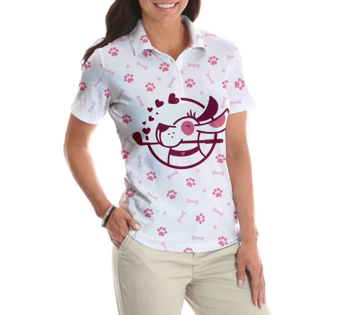 Personalized Just A Dog Mom Who Loves Golf White And Pink Golf Golf Gift For Dog Lovers - Polo Shirt