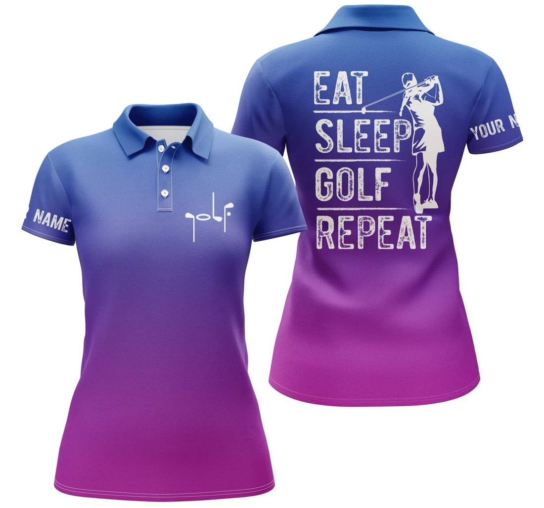 Golf Custom Name Gradient Color Eat Sleep Golf Repeat Gifts For Golf Lovers Nqs4388 - Polo Shirt