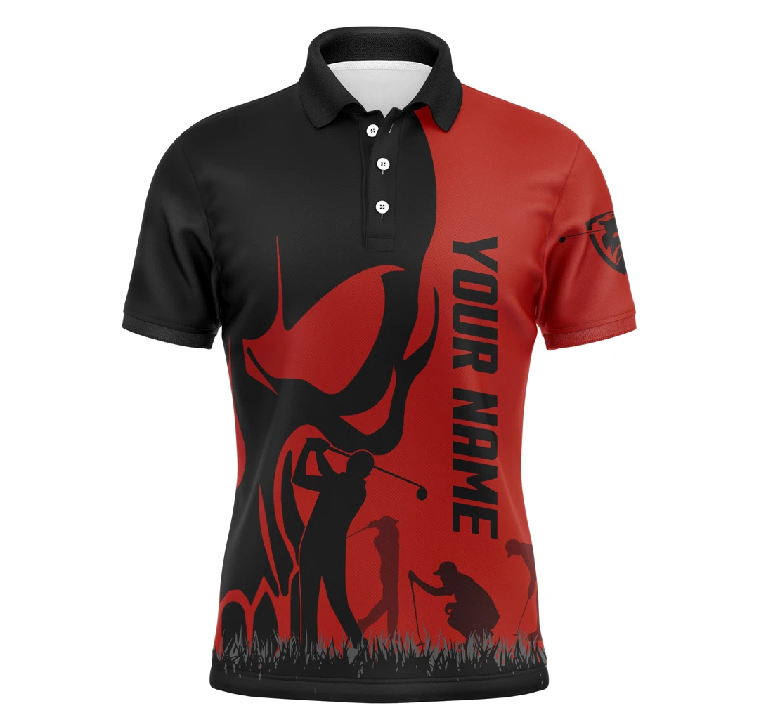 Golf Polos Shirts Custom Name Skull Golf Black Jerseys Golf Wear For Red Nqs4571 - Polo Shirt