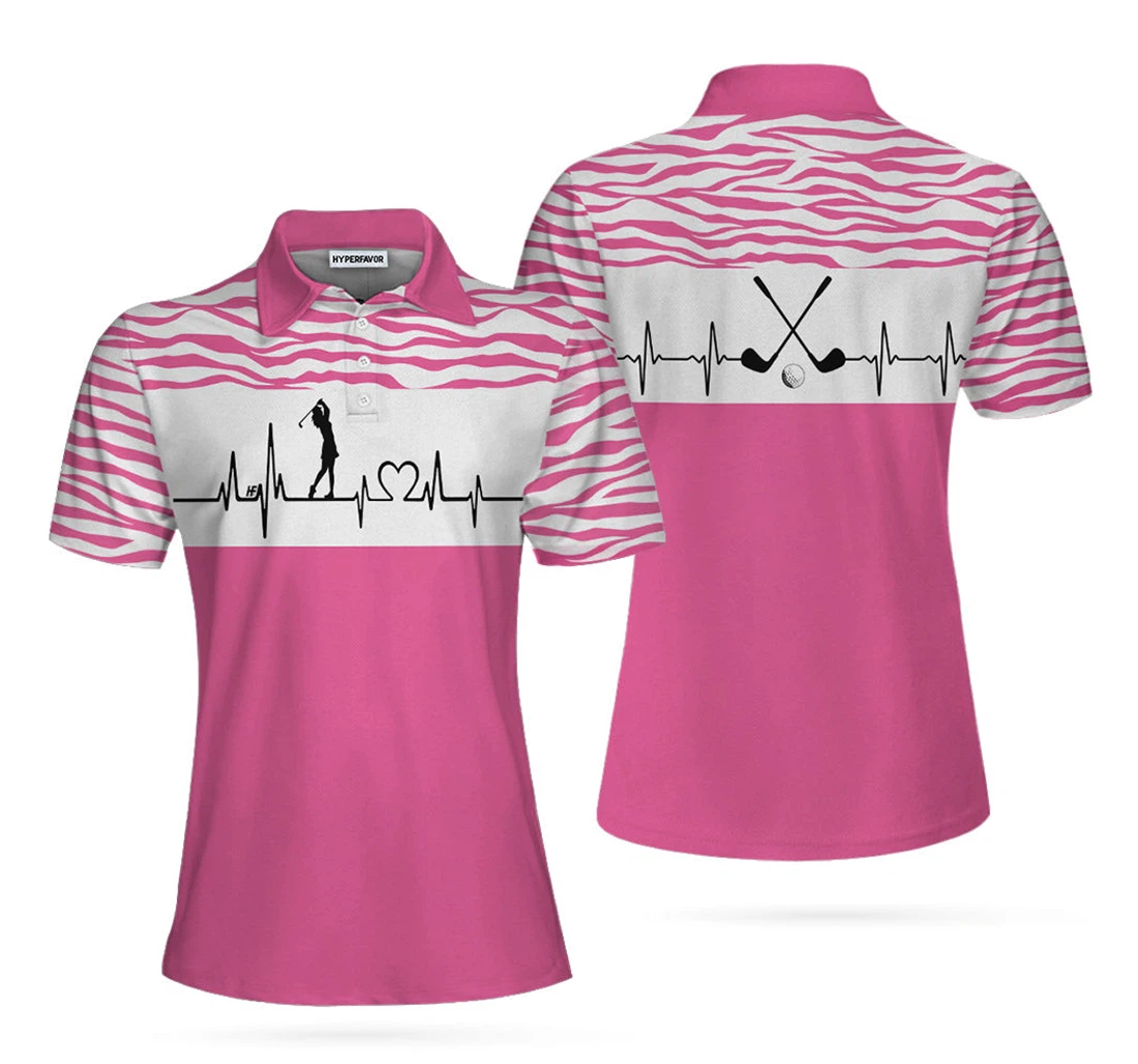 Personalized Pink Zebra Pattern Golf Girl Heartbeat Golf Best Pink Golf For Ladies - Polo Shirt