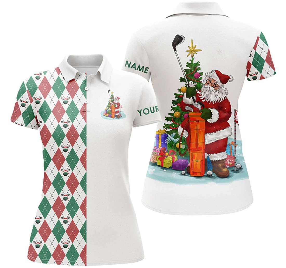Funny Santa Golfer Golf Custom Christmas Golf Ball Pattern Christmas Golf Gifts Nqs4433 - Polo Shirt