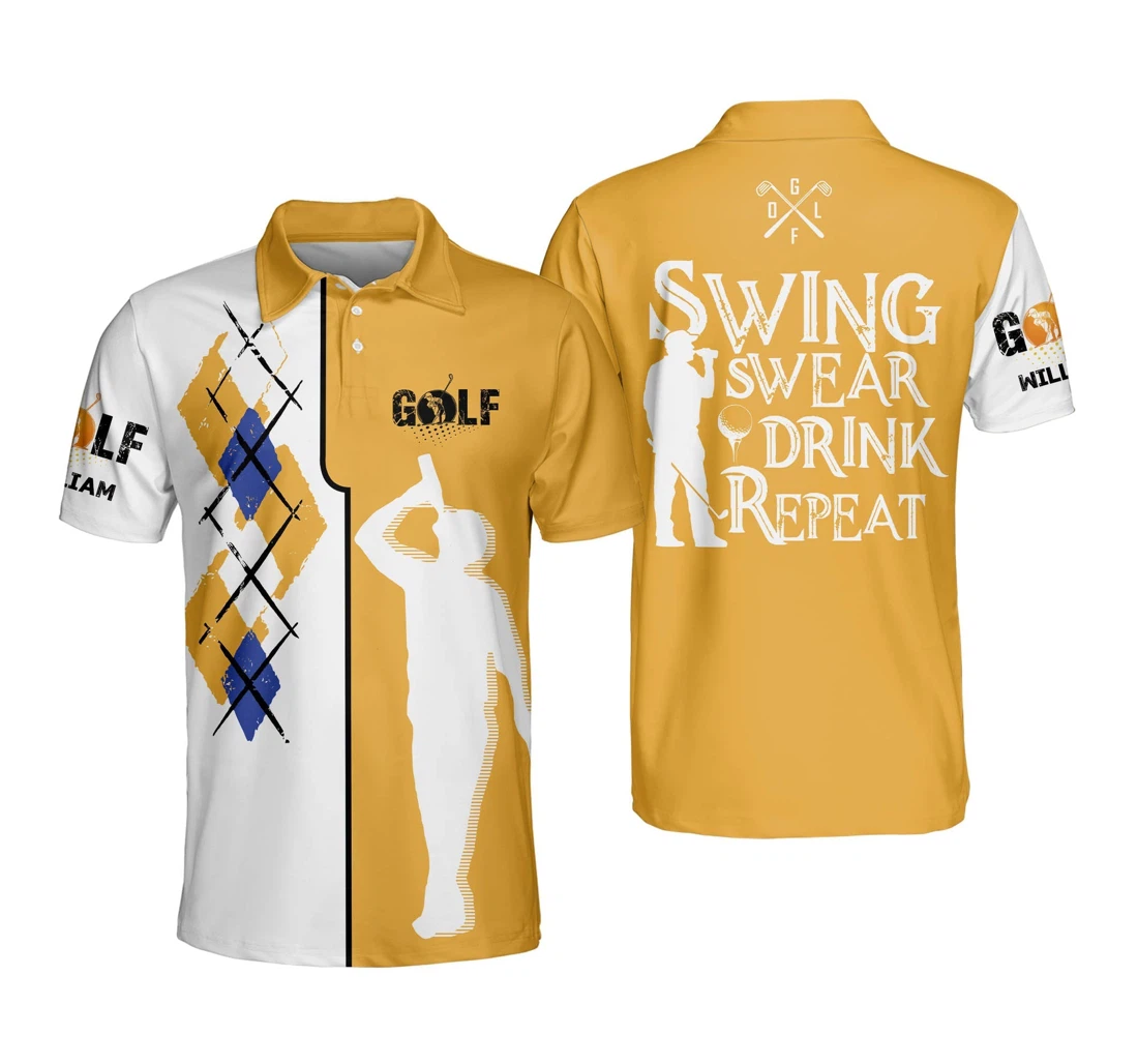 Personalized Crazy Golf Shirts For Swing Swear Drink Repeat Men's Golf Shirts Dry Fit America Golf Gm0246 - Polo Shirt