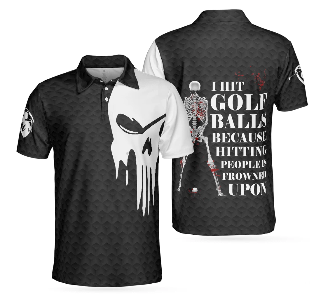 Personalized I Hit Golf Ball Black And White Golf Design With Sayings Scary Skeleton Golf Best Gift For - Polo Shirt
