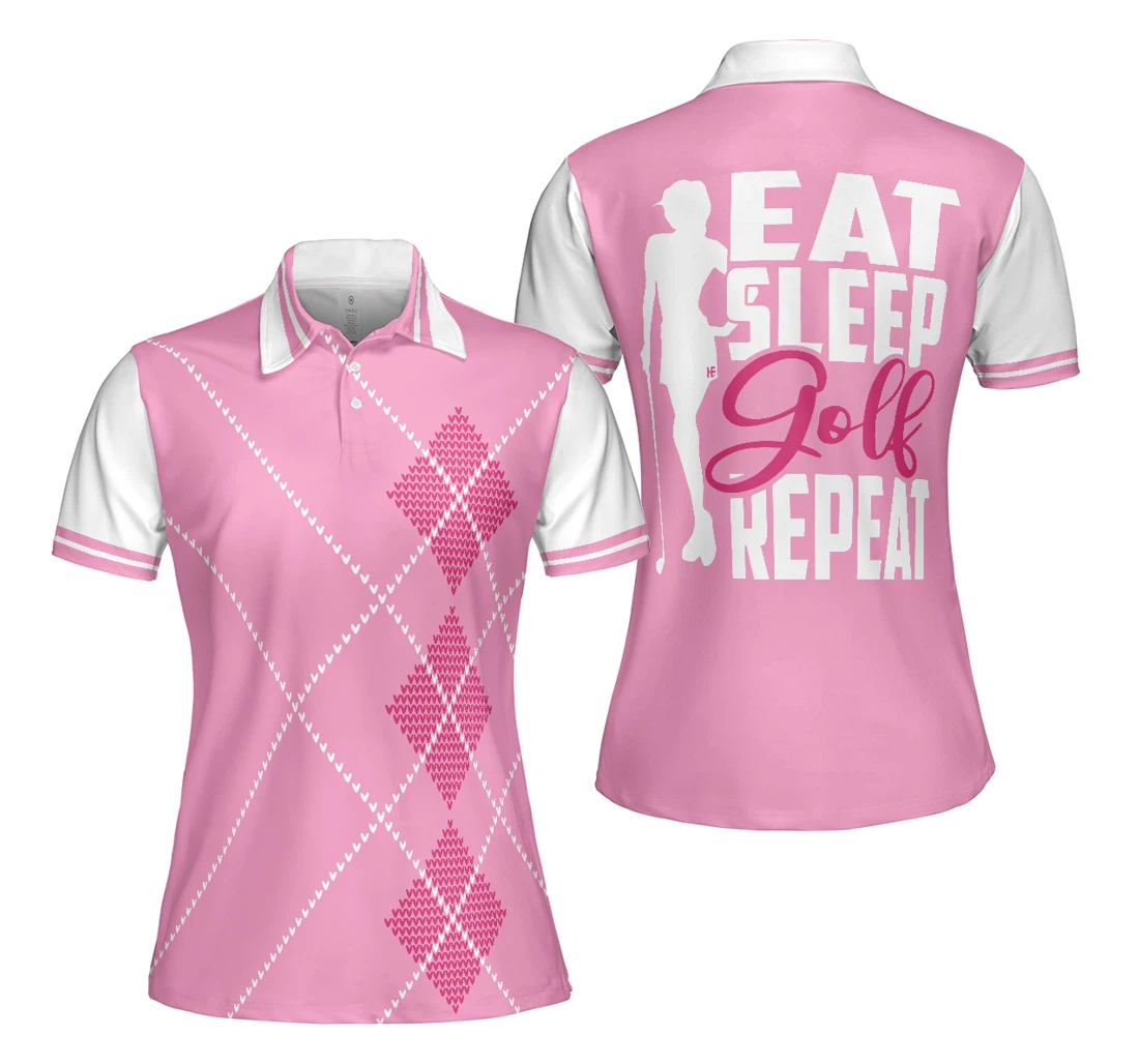 Personalized Pink Argyle Golf Eat Sleep Golf Repeat Golf For Ladies Gift For Golfers - Polo Shirt