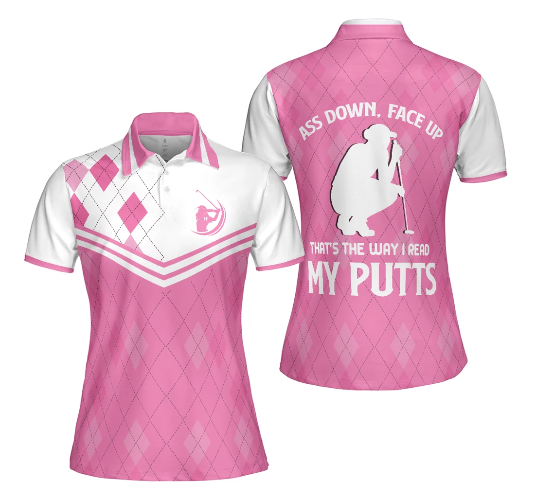 Personalized Pink Argyle Pattern Ass Down Face Up That's The Way I Read My Putts Golf For Gift For Golfers - Polo Shirt