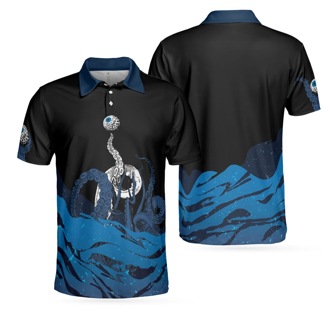 Personalized - Blue Sea Octopus Golf Eye Golf Ball Artistic Golf For Gift For Golfers - Polo Shirt