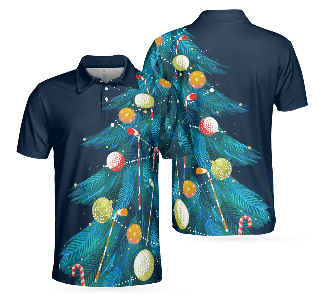 Personalized Christmas Golf Shirts- Golf Shirts Sleeve- Christmas Tree Pattern Dry Fit- Christmas Idea - Gift For - Best Gift For Golf Lovers - Polo Shirt