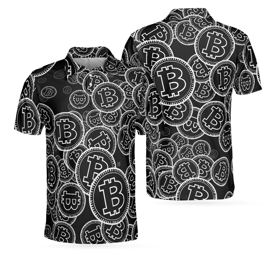Personalized Digital Bitcoin Crypto Cool Cryptocurrency Black And White Bitcoin - Gift For - Polo Shirt