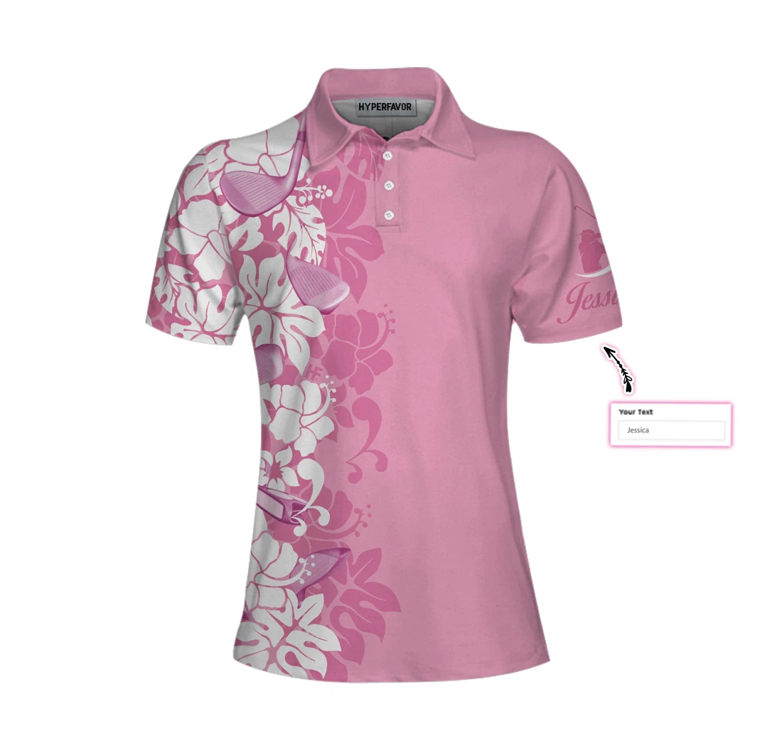 Golfer Flower Pink Custom Personalized Floral Golf For Ladies Best Gift For Golfers - Polo Shirt