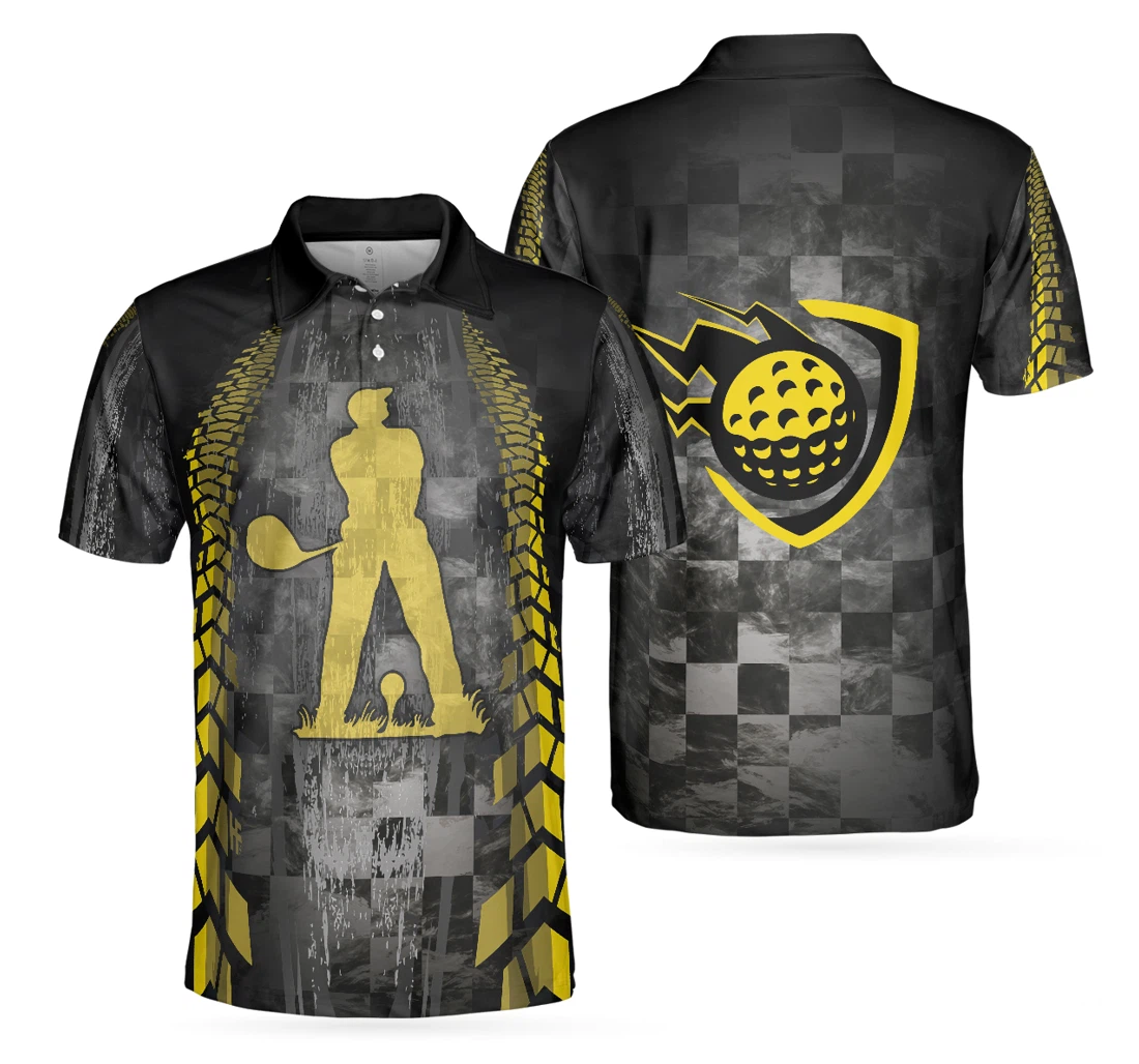 Personalized Golfer On Yellow Silhouette Checker Pattern Racing Best Golf For Best Gift For Golfers - Polo Shirt