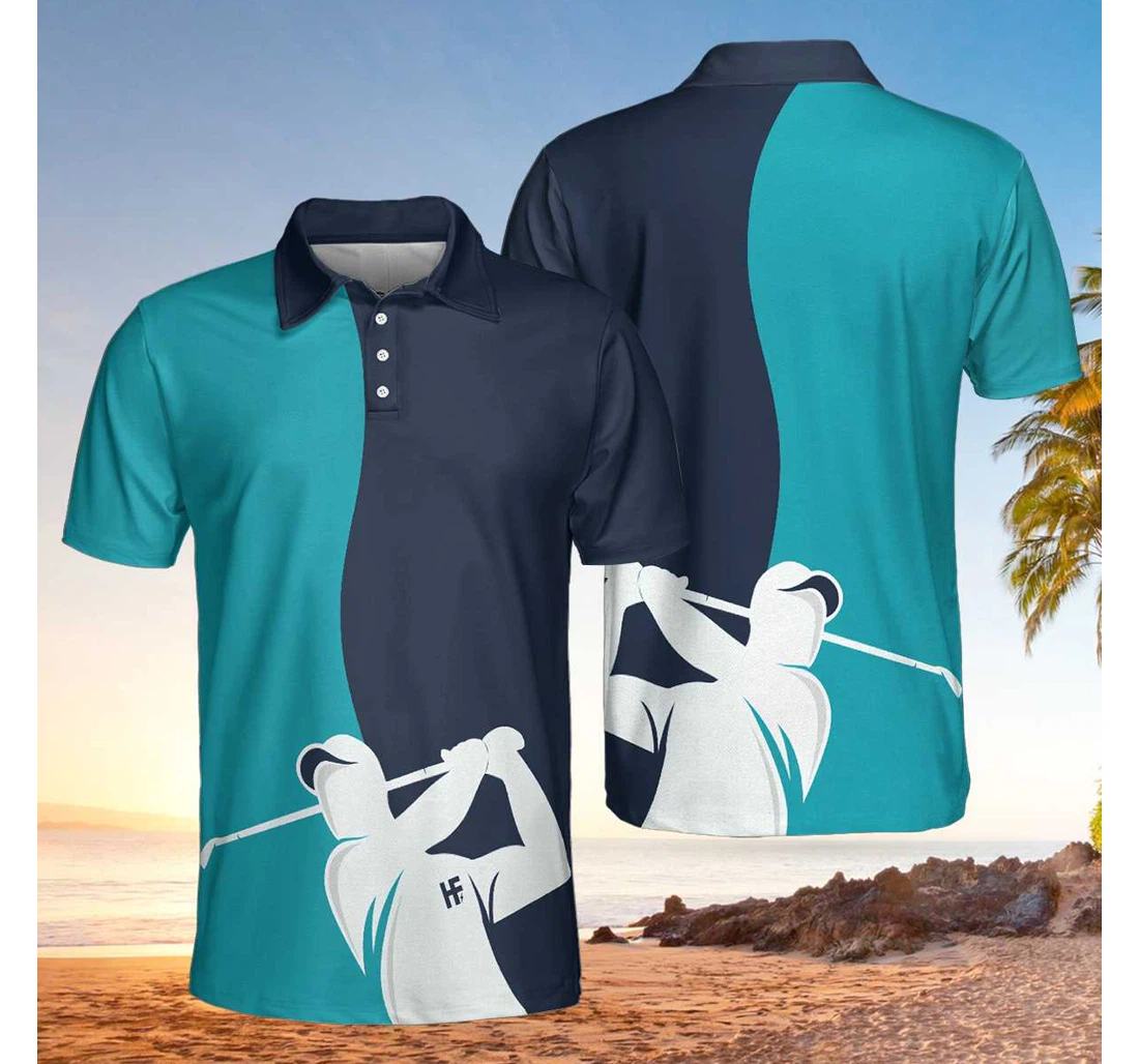 Personalized Golf Blue And Navy White Silhouette Golfing Best Golf For - Polo Shirt