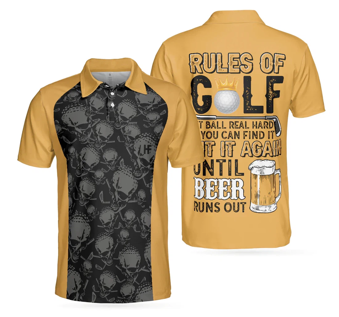 Personalized Rules Of Golf Black And Orange Golfing With Sayings Cool Golf Gift For Beer Lovers - Polo Shirt