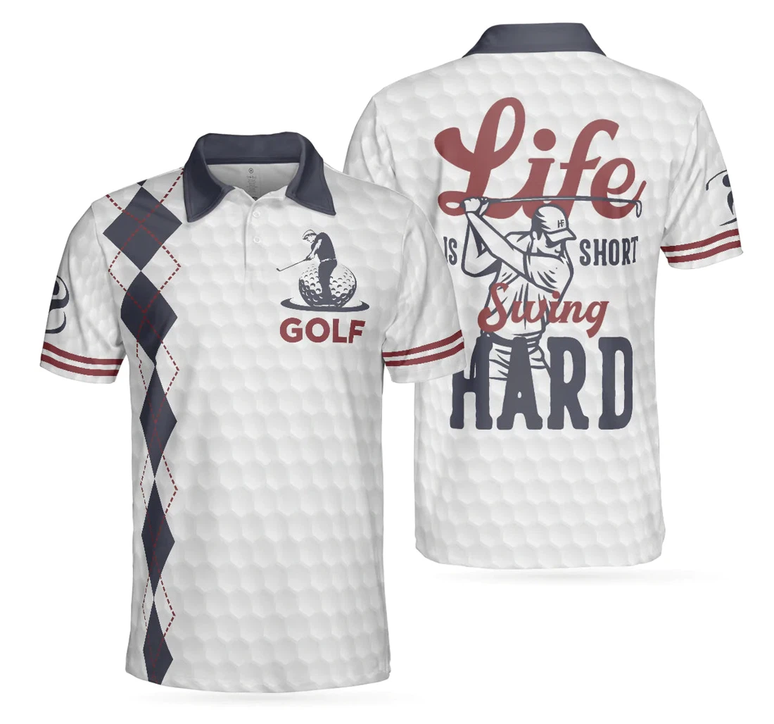 Personalized Life Is Swing Hard Golf Grey Argyle For Golfers Basic Golf Design Best Gift For - Polo Shirt