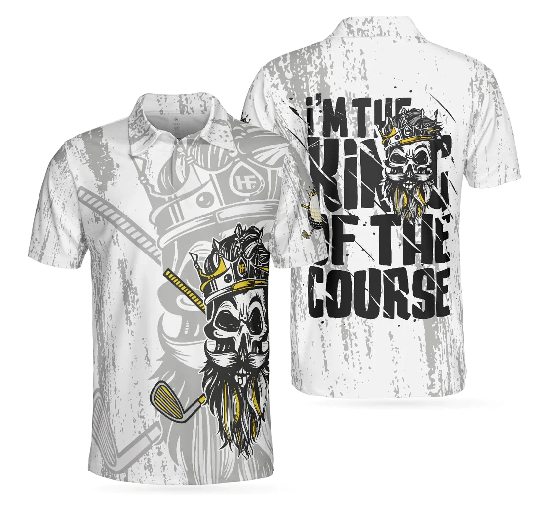 Personalized Black And White Skull Golf I'm The King Of The Course Golf For Cool Gift For Male Golfers - Polo Shirt