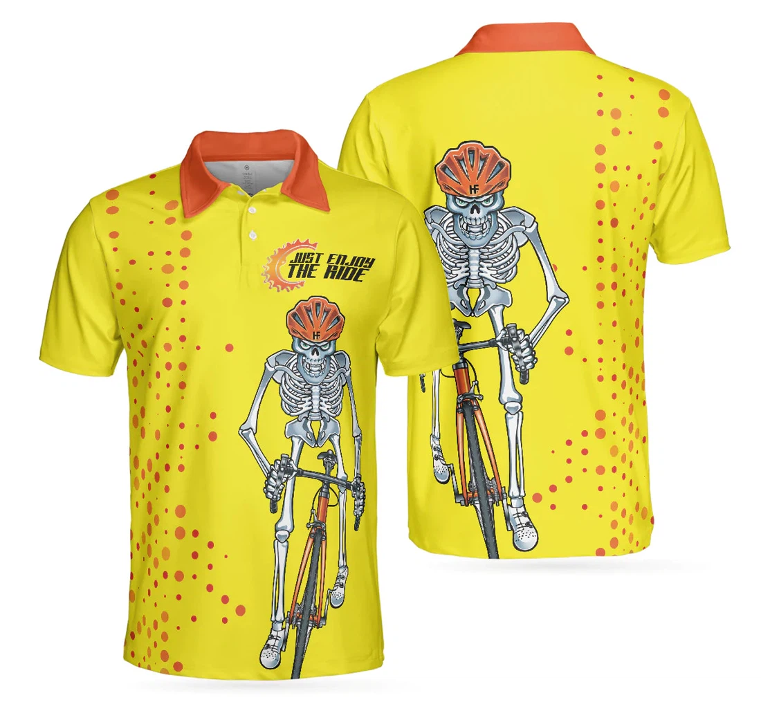 Personalized Just Enjoy The Ride Yellow Skeleton Cyclist Best Cycling For - Polo Shirt