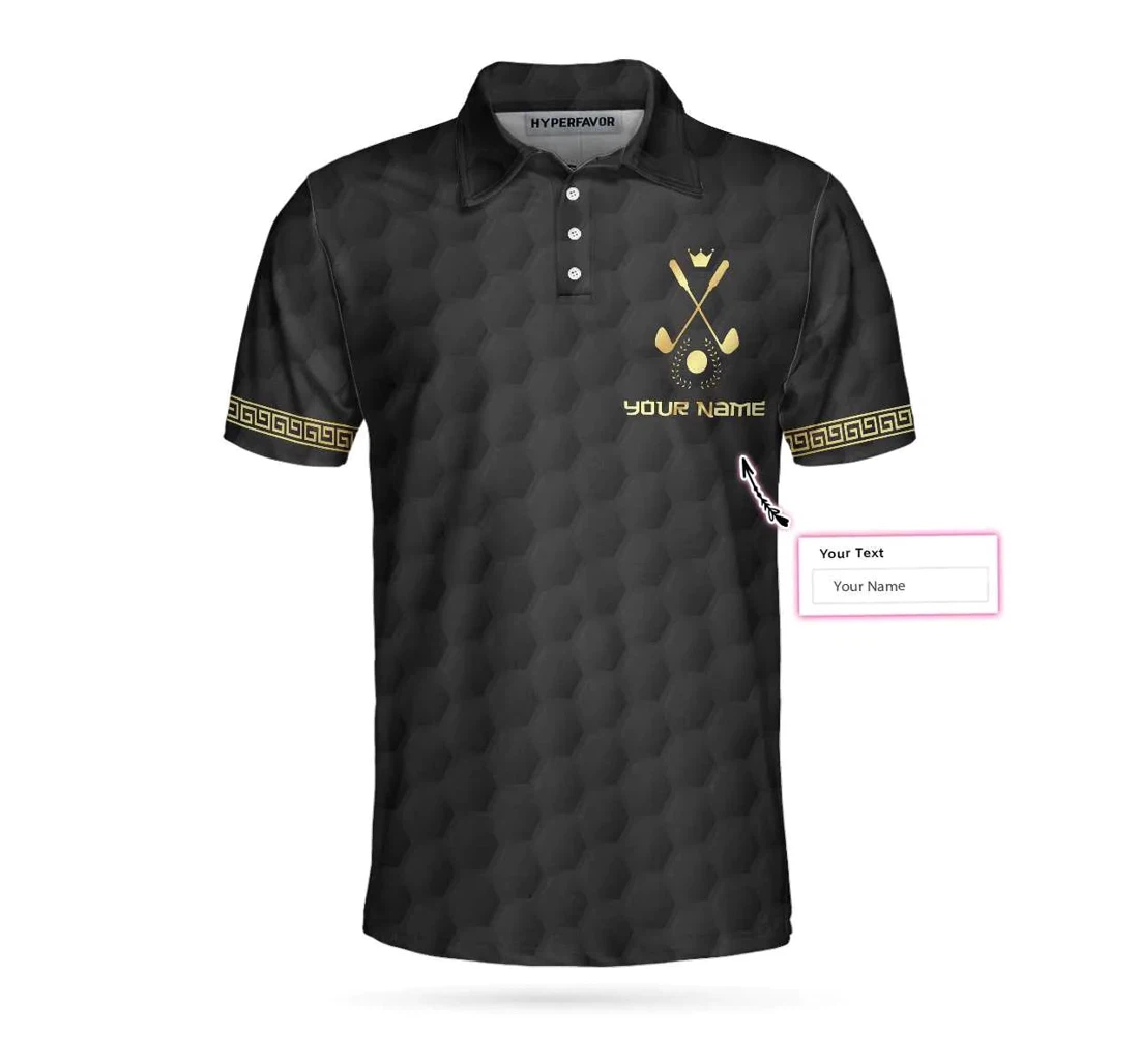 Personalized Black Golf Ball Pattern Ball Clubs King Of Golf Custom Crown Royal Golf For Meaningful Golf Gift For Golfers - Polo Shirt