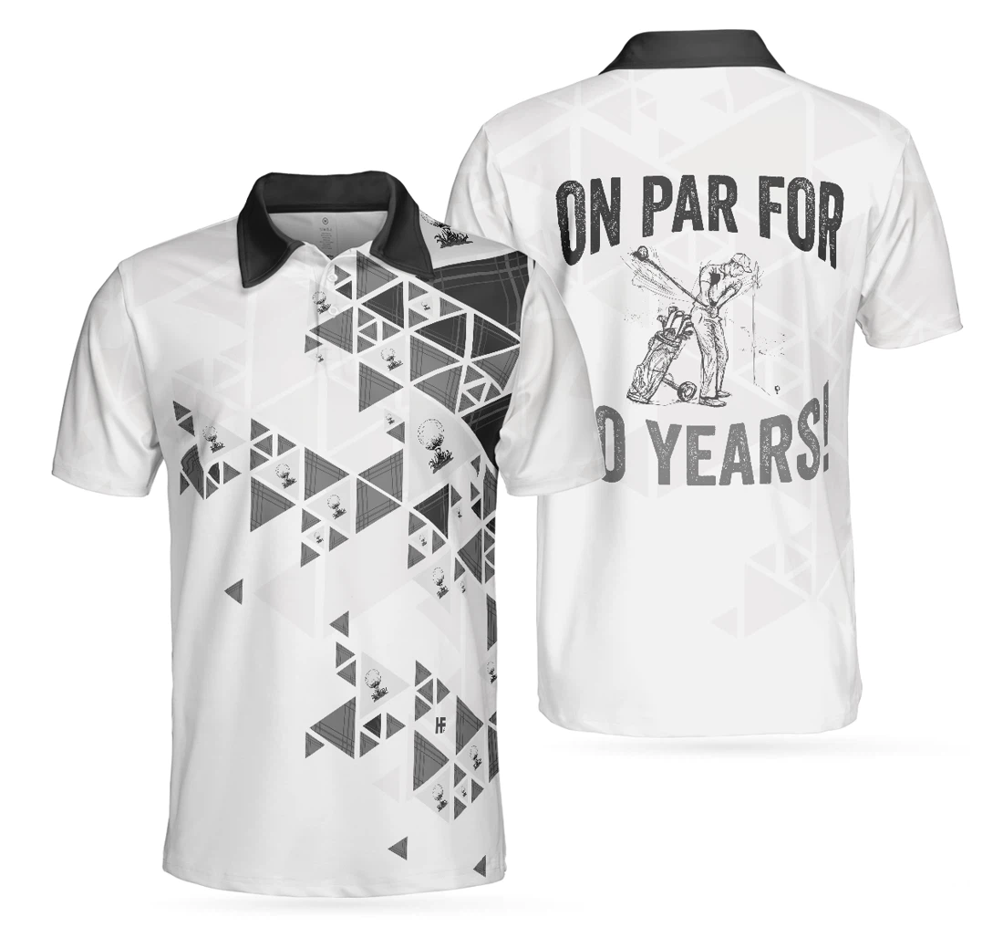 Personalized Golf Pattern On Par For 50 Years Black And White Best Golf For - Polo Shirt