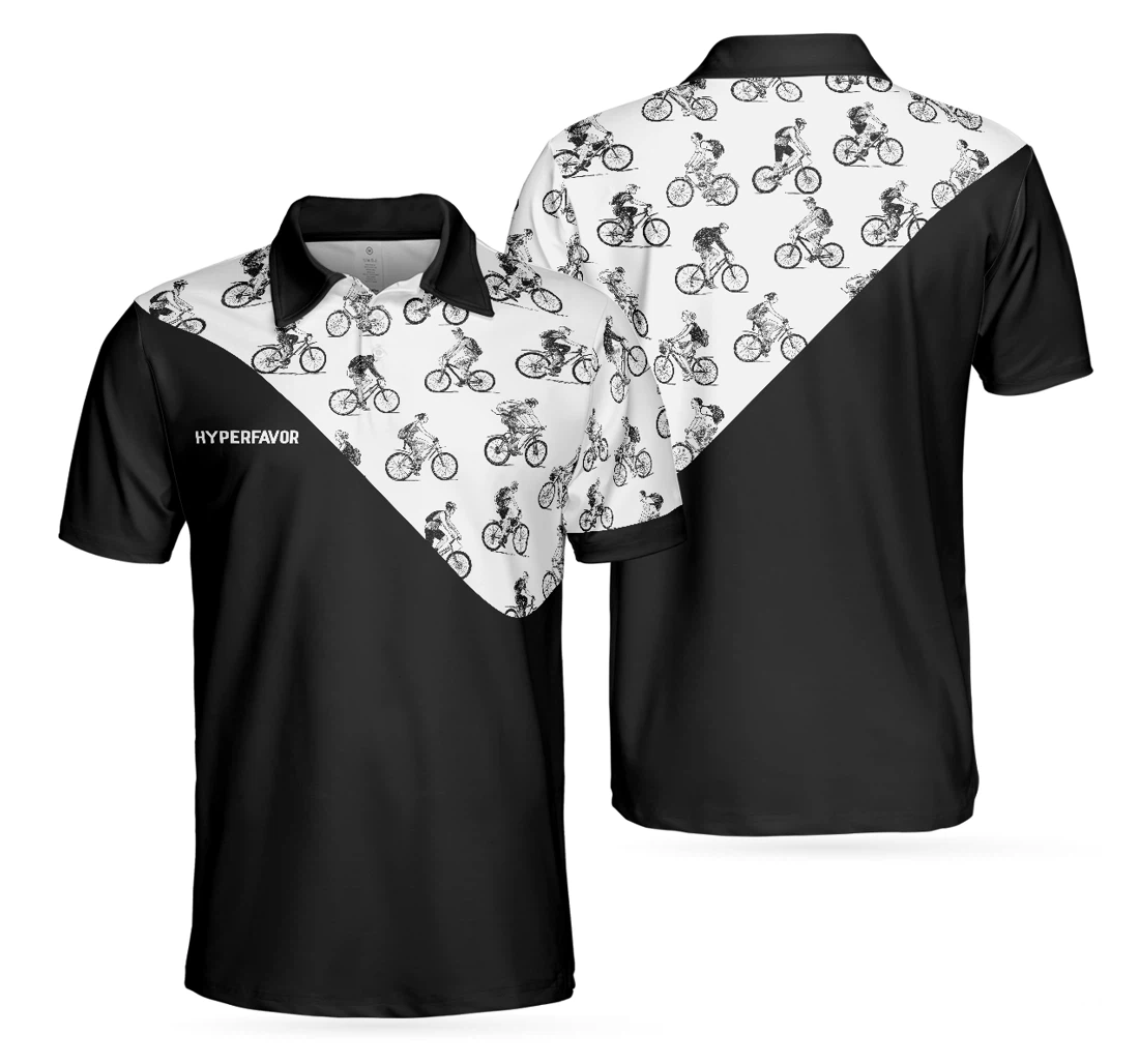 Personalized Cyclists Sketch Pattern Black And White Cycling Pattern Sporty For Cyclists - Polo Shirt