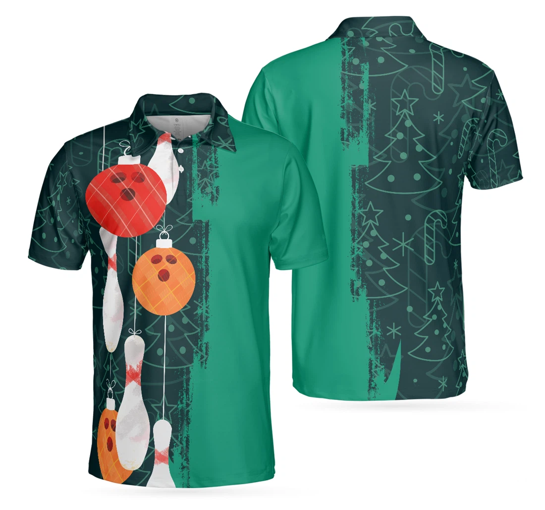 Personalized Christmas Bowling Decoration Light Shirts Christmas Pattern Golf For Cool Gift For Golfers - Polo Shirt