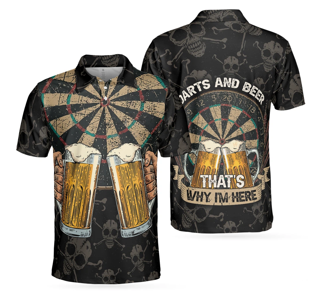 Personalized Darts And Beer That's Why I'm Here Skull Darts Print For Best Gift For Dart Lover - Polo Shirt