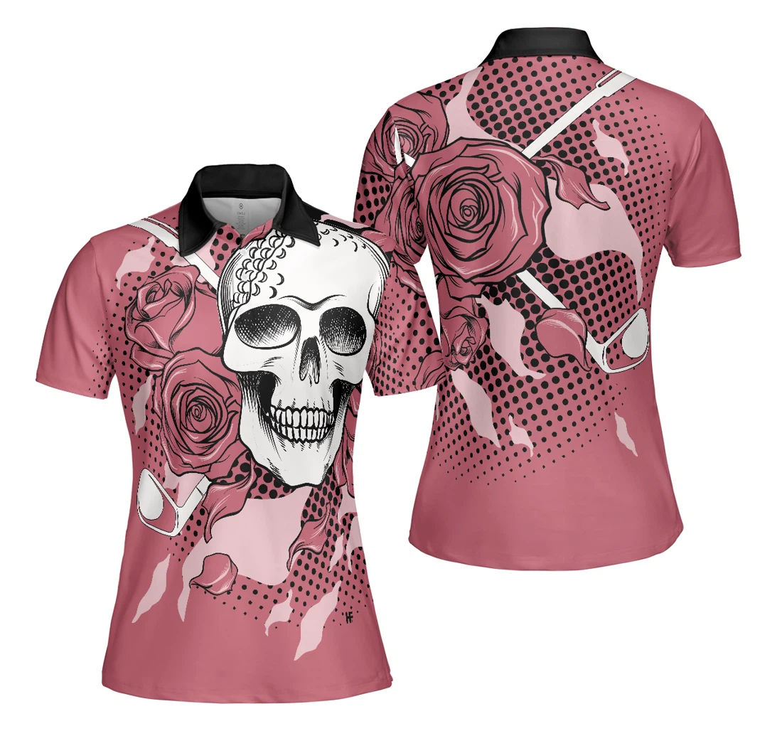 Personalized Golf Pink Skull Ladies Rose Golf For Ladies Cool Golf Gift - Polo Shirt