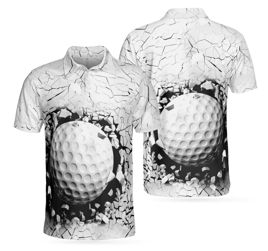 Personalized Golf Ball Breaking Black And White Cracking Pattern Best Golf For - Polo Shirt