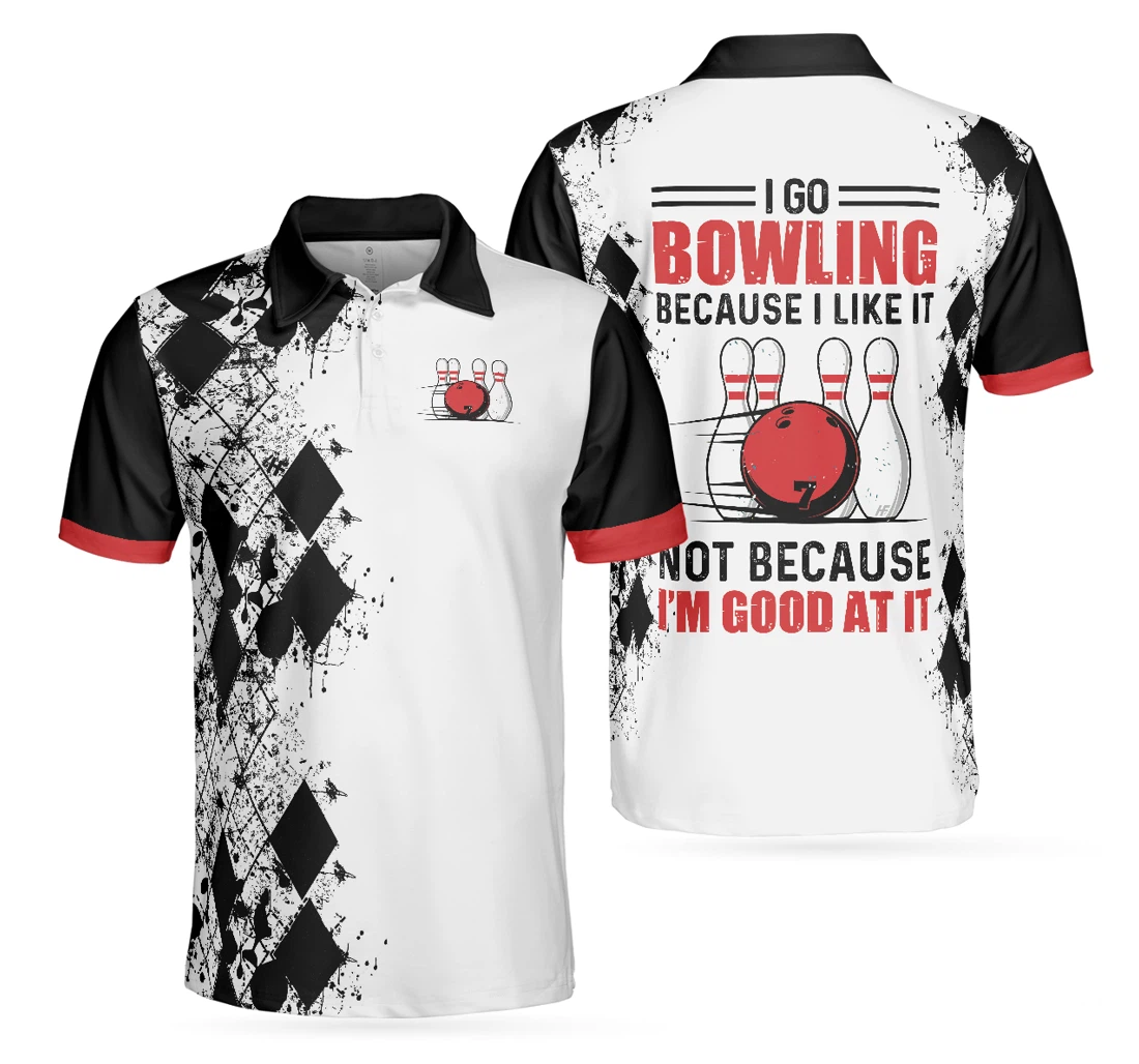 Personalized I Go Bowling Because I Like It Black Argyle Pattern Design Best Style Bowling - Polo Shirt