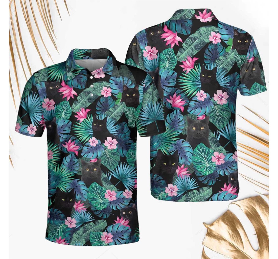 Personalized - Black Cat Tropical Cute Floral Best Golf For - Polo Shirt