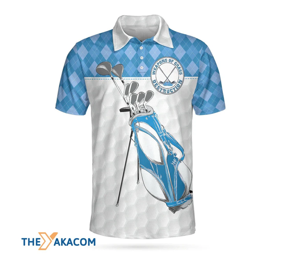 Personalized Golf Weapons Of Grass Destruction Blue Argyle Pattern Athletic Collared Men's Shirts - Polo Shirt
