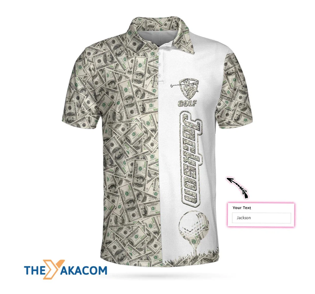 Personalized Dollar Golf With Dollar Pattern Athletic Collared Men's Custom Name Shirts - Polo Shirt