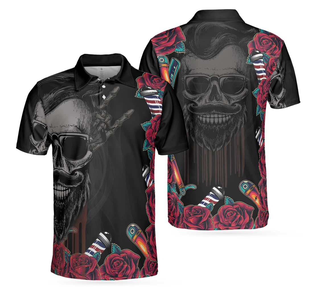 Personalized Barber Shop For Gentleman Rose Skull Best Barber For - Polo Shirt