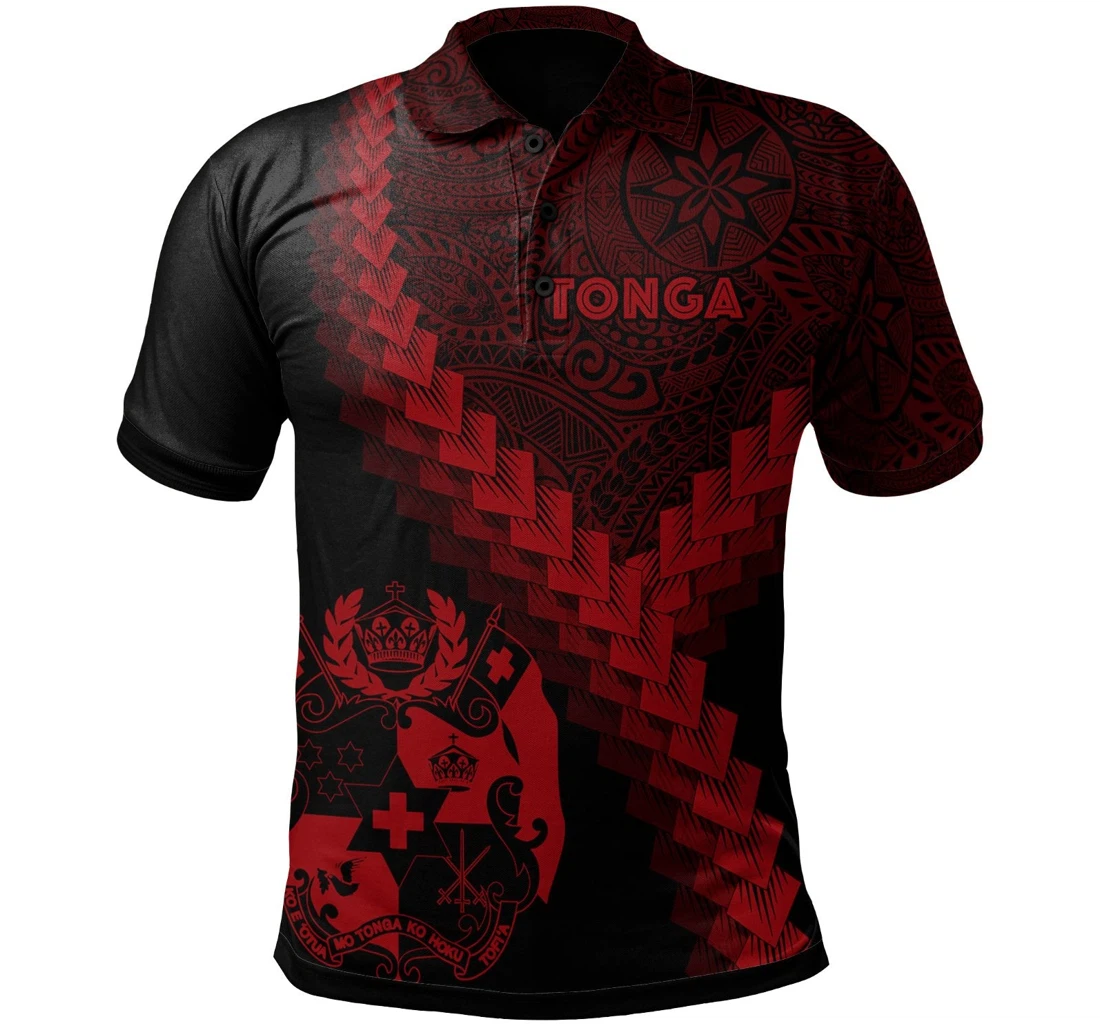 Personalized Tonga Coat Of Arms With Polynesian Tattoo Red For Po1242 - Polo Shirt