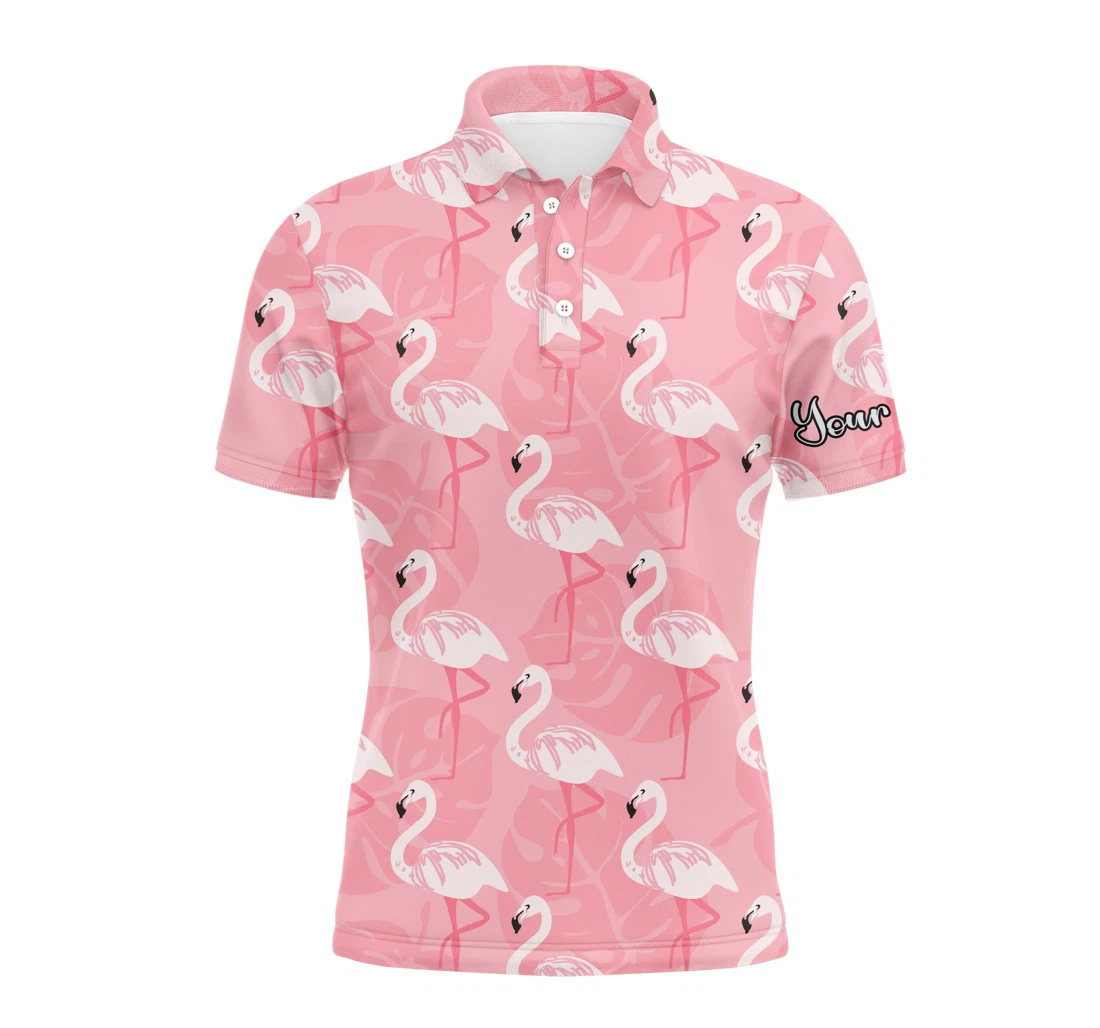 Golf Upf Shirts Pink Flamingo Pattern Custom Name Shirts Gift For Nqs3695 - Polo Shirt