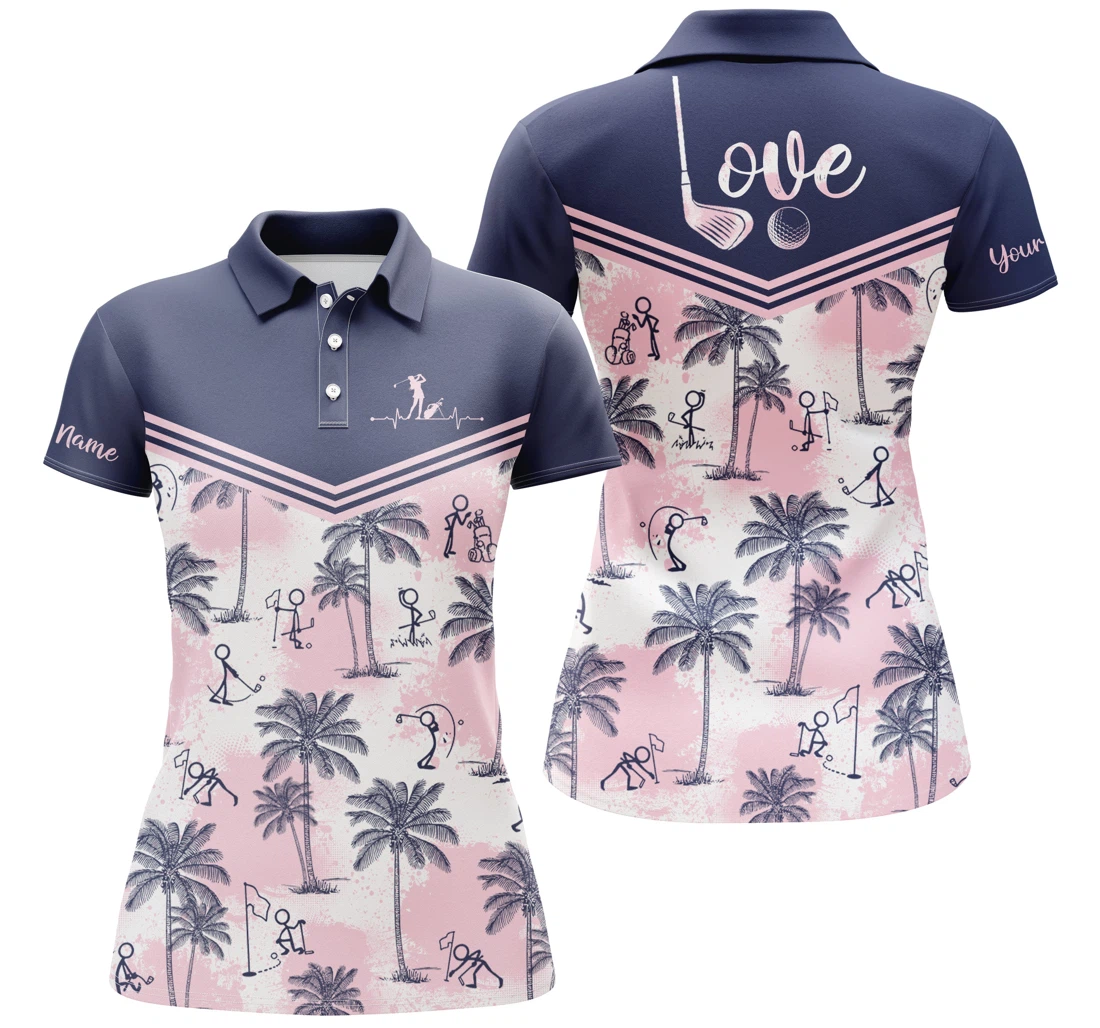 Golf Pink Tropical Pattern Custom Name Love Golf Shirts Gift For Nqs3697 - Polo Shirt