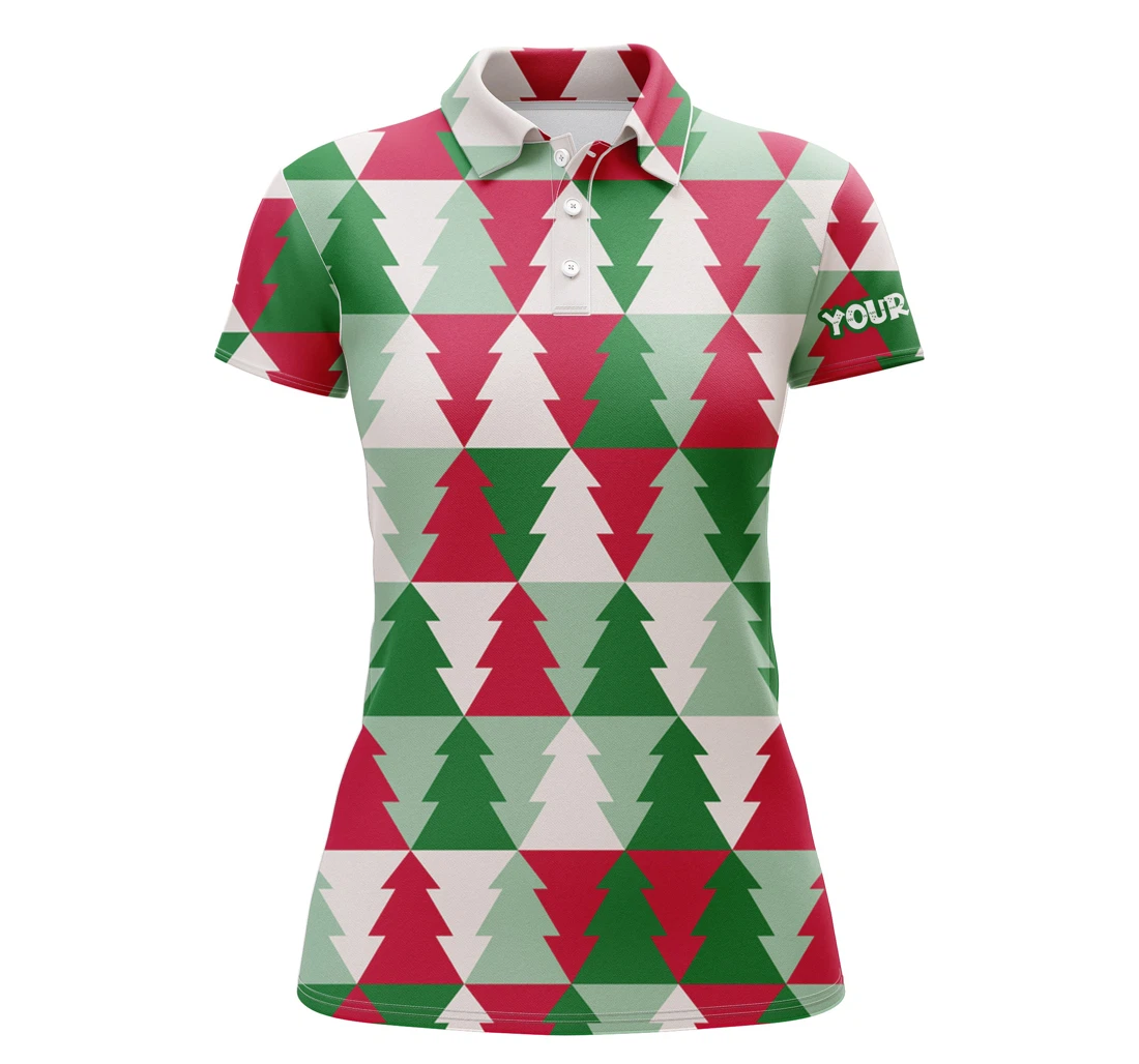 Golf Custom Name Christmas Tree Pattern Christmas Golf Gift For Nqs4439 - Polo Shirt